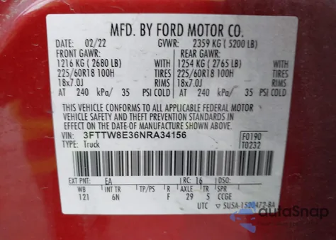 2022 Ford Maverick Lariat z USA, uszkodzony, nr VIN 3FTTW8E36NRA34156